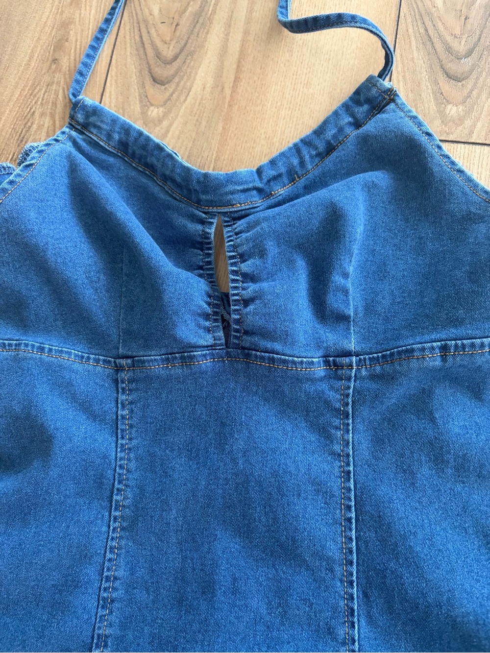 Denim Halter Flared pleated Mini Dress size M - Picture 6 of 8
